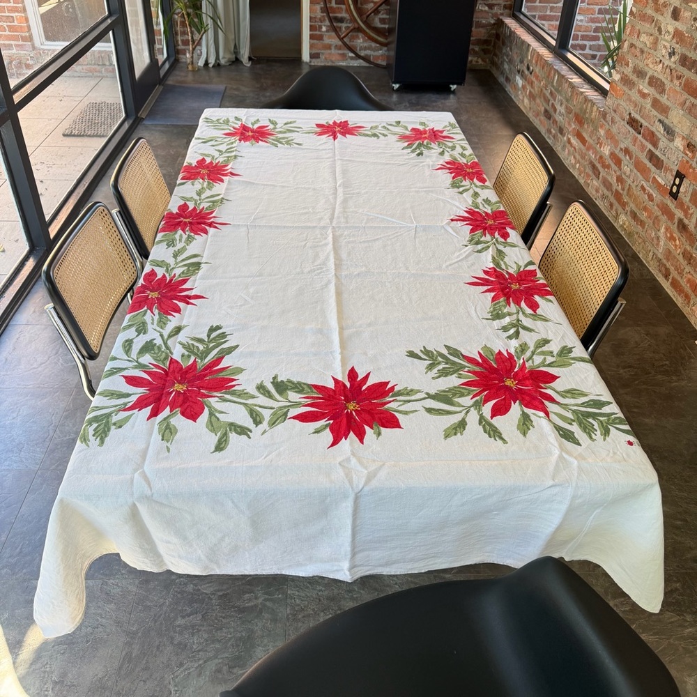 Vintage Vera‎ Neumann Linen Poinsettia Tablecloth 100x57